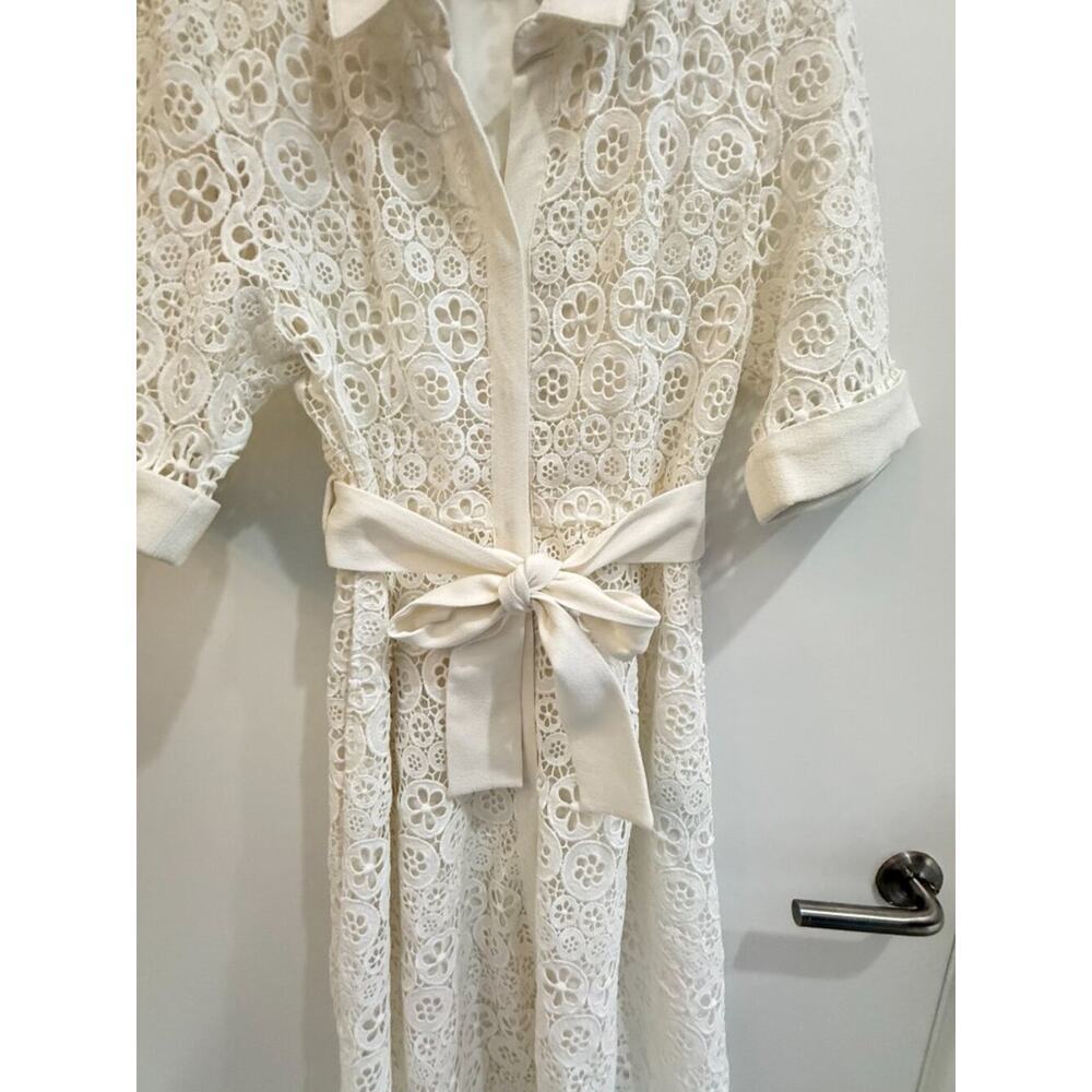Maje White Eyelet Lace Tie-Belt Shirt Dress Spring Summer Size 4 - Picture 10 of 11